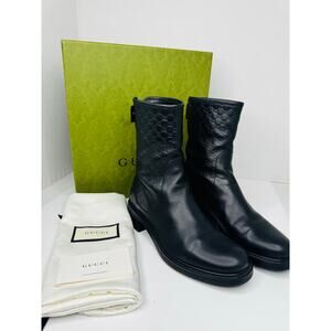 Gucci GG Microguccissima Black Leather Moto Ankle Boots EU 36  Biker Booties